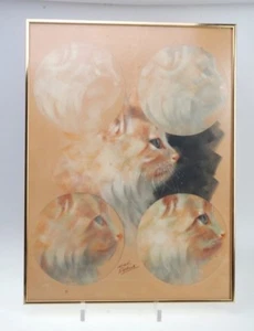 Leslie B Demille Katze Pastell Zeichnung signiert mit Buch gerahmt - Bild 1 von 1