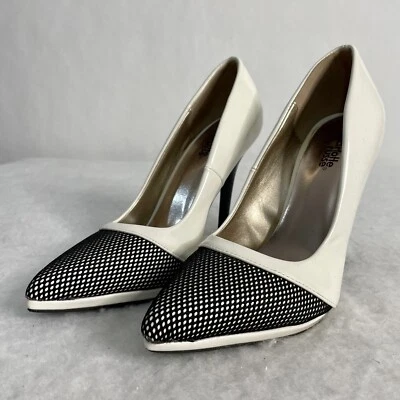 Stiletto Charlotte Russe blanco y negro con malla punta 4,5 pulgadas Tacón Talla 8 Foto 1 de 4