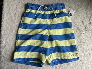 Gap Kids Boys Small 6/7 Swim Trunks Surf Stripe Blue Neon Lined Pockets NEW - Picture 1 of 2