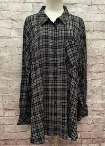 Torrid Womens Shirt Black White Plaid Button Up Lightweight Size 3X Long Sleeve - Picture 1 of 5