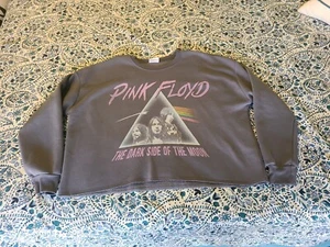 Pink Floyd Crop Sweatshirt Womens Gray Graphic Dark Side of the Moon Oversize M - Picture 1 of 1