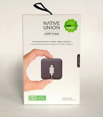 NEW Native Union Jump 2-in-1 Micro-USB Phone Cable & Portable Battery Pack SLATE - Image 1 of 3