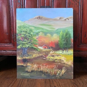 Vintage Original Landscape Painting on Board Unframed Art Signed - Picture 1 of 6