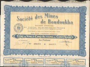 Titre de 25 actions: Mines de BOUDOUKHA (CONSTANTINE ALGÉRIE) (P) - Picture 1 of 1