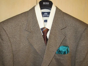 46L Versini 100% Silk Tweed Earthtone Unvented Blazer + Bachrach Tie - Picture 1 of 11