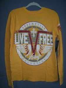 Mens Yellow knit "Redemption" Thermal Tee-Long Sleeve-100%Cotton-Raw State/Rue21 - Picture 1 of 5