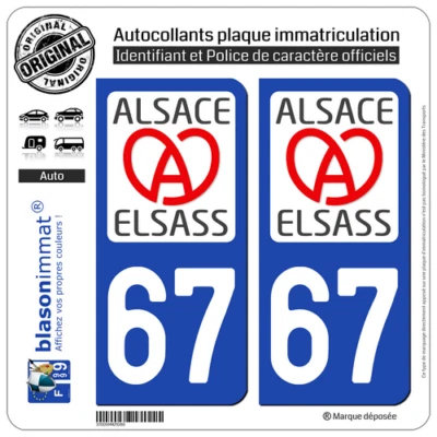 BLASONIMMAT 2 Stickers autocollant plaque immatriculation 67 Alsace - LogoType II