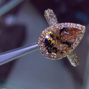 4Ct Pear Peach Morganite Lab-Created Moissanite Accent Ring 14K Rose Gold Plated - Picture 1 of 5