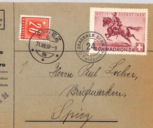 SWITZERLAND *Postage Due* Cover CAVALRY SOLDIER STAMP 1939 Spiez HORSES ZT163 - Picture 1 of 8