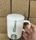 Starbucks Simple and Classic White Coffee Cup Ceramic Mugs 12oz W/ Cup Lid Spoon