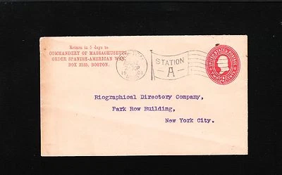Commandery Massachusetts Spanish American War Boston 1901 Flag Sta A Cover  9s - Image 1 of 2