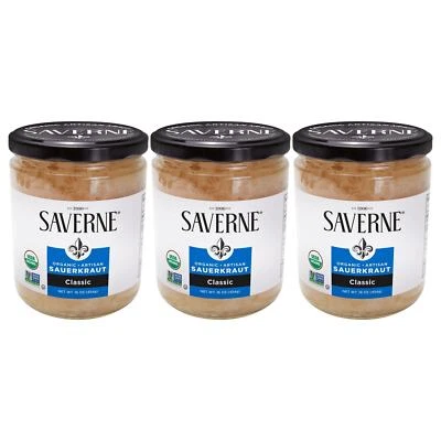 3 Pack Saverne Classic Organic Artisan Sauerkraut 16 oz Jars Naturally Fermented - Image 1 of 4