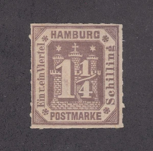 Hamburg Sc 24 MOG. 1866 1¼s violet Numeral, clear HR, F-VF - Picture 1 of 1