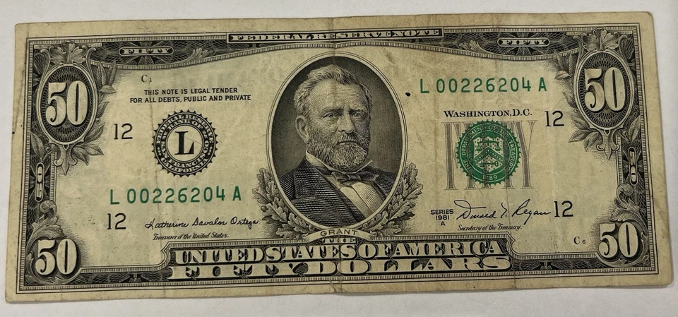 USA 1981 $50 Bill Center Off 6 Digits Circulated Good Condition San Francisco - Image 1 of 4
