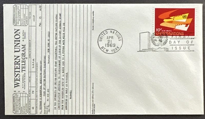 United Nations UN NY 1969 Sc# C14 FDC Western Union Telegram Cachet - Image 1 of 2