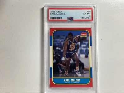 Tarjeta de novato Fleer Karl Malone 1986 #68 Salón de la Fama Utah Jazz PSA Foto 1 de 2