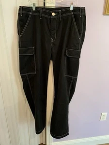 Pantaloni cargo True Religion Baggy Big T 36 jet nero bianco punto skater $159 nuovi con etichette - Foto 1 di 11