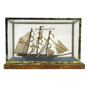 Vintage 1950s Miniature Sailing Ship in Glass Case / Box - Study Office Nautical - Picture 1 of 21
