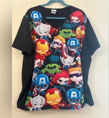 Marvel scrub top women’s 2xl black with super heroes cl - Image 1 of 3