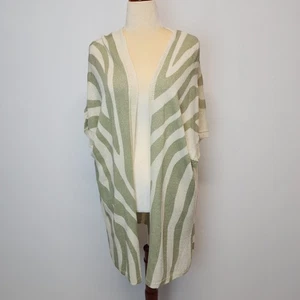 Loveriche Zebra Streifen Kimono Longline Strickjacke Gr. L grün creme Boho Chic - Bild 1 von 10