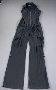 Anisette Jumpsuit Womens MD Black Zip Front Utility Cargo Belted Wide Leg 30x32 - Picture 1 of 21