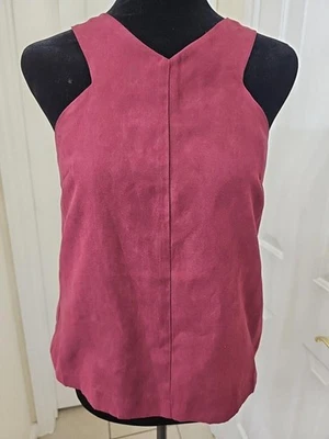 Y2K Faux Suede Cropped Top XS Burgundy Open Back Sleeveless - Image 1 of 4