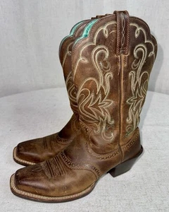 Ariat Cowgirl Boots Women’s Size 7.5 Legend Western Brown 15834 Scalloped Cowboy - Picture 1 of 13