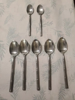 Lote de 7 cubiertos de acero inoxidable Hampton BAMBÚ 5 sopas ovaladas 2 cucharas de té leer** Foto 1 de 4