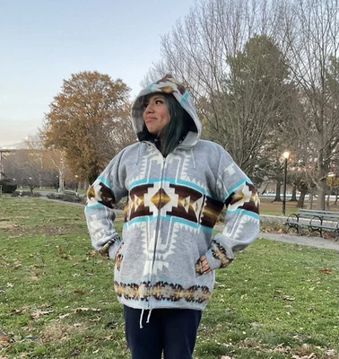 Handmade Alpaca Jacket, Aqua Southwestern Cross, Handcrafted By Indigenous Hands - Image 1 of 4