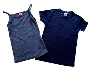 VGC SZ 6-8 Y Petit Bateau Girls 100% Cotton Navy Blue Tank Top Tshirt Lot of 2 - Picture 1 of 9