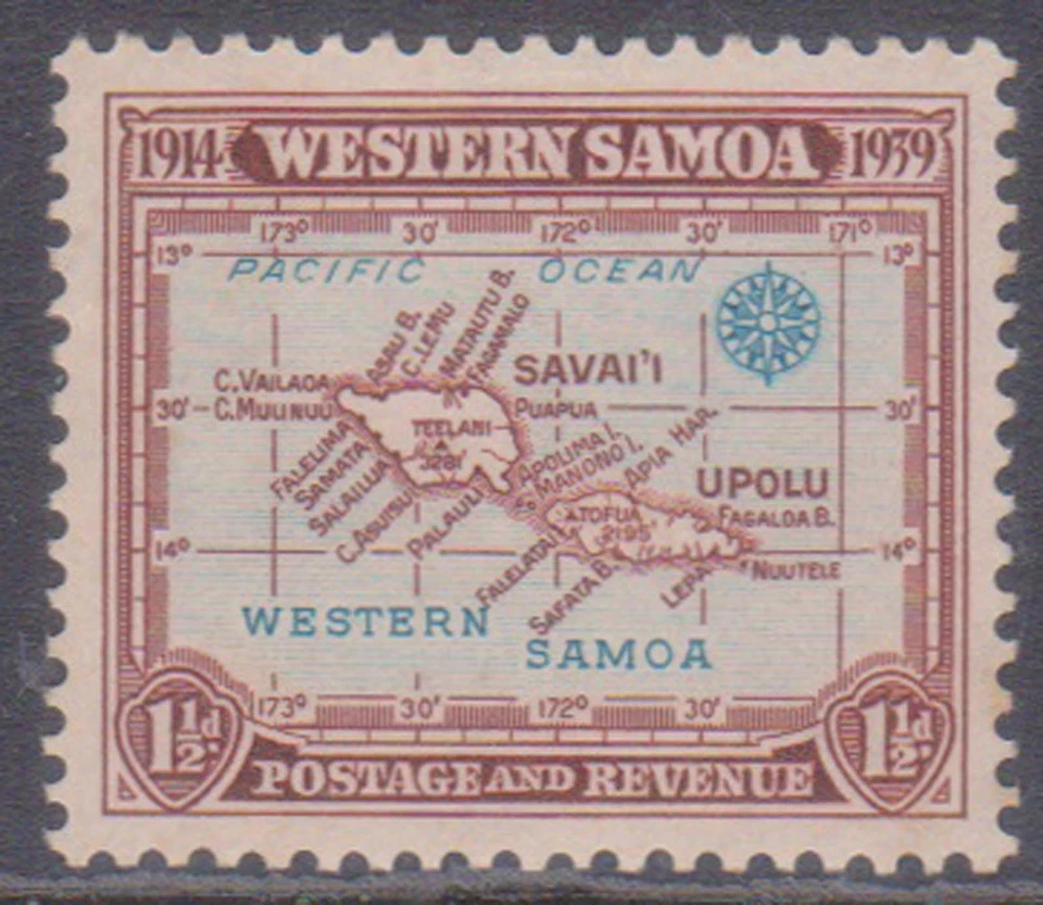(K40-68) 1939 Samoa 1 1/2d selo mapa MH (BR)  - Imagem 1 de 1