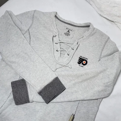 Antigua Philadelphia Flyers Lace Up Sweatshirt NHL Hockey Y2K Gray Womens- M - Image 1 of 4