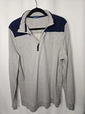 Vintage Le Tigre Sweater Mens Large Gray Navy Quarter Zip Mock Neck Pullover 90s - Image 1 of 4