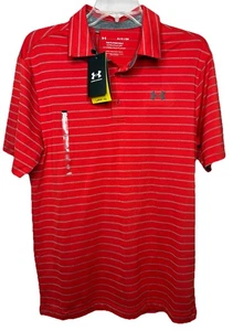 NWT Under Armour Men's Small Playoff Polo Tour Stripe Red Golf Shirt UPF 40 - Picture 1 of 14