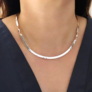 925 Silver Choker Necklace Hallmarkefd Solid Hammered Sterling Torque for Women - Picture 1 of 6