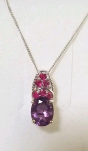 Purple Fluorite Red Ruby Necklace Platinum Over Sterling Silver - Picture 1 of 6