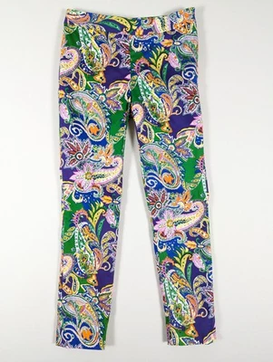 Pantalones Ralph Lauren Mujer 4 Multicolor Paisley Floral Elastizados Cremallera Lateral Delgado Tobillo Foto 1 de 4