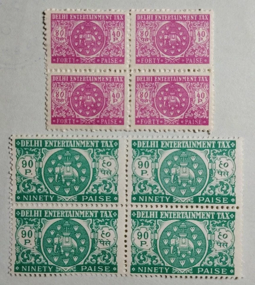 India Delhi State Entertainment Tax 2 Diff. Block OF 4 Elephant WWF Unused  - Image 1 of 1