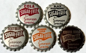 SIMPSON SPRING SUGAR-FREE SODA BOTTLE CAPS; SOUTH EASTON, MA; UNUSED CORK CROWNS - Picture 1 of 2