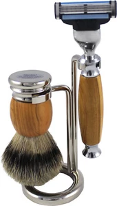 Juego de afeitar madera de olivo punta plateada - cepillo de afeitar - Hans Baier Exclusive - Imagen 1 de 5