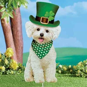 Bichon Frisé In Irish Top Hat & Scarf St. Patrick's Day Metal Garden Stake - Picture 1 of 1