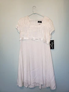 Vtg XTRMZ Juniors 15/16 Dress White Short Sleeve Floral Jacquard Knee Length NWT - Picture 1 of 6