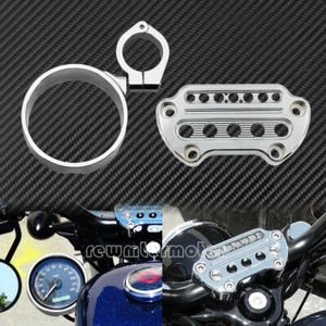 Chrome Front Indicator Handlebar Clamp Cover +Speedometer Bracket Fit For Harley - Picture 1 of 12
