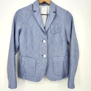 Gap Womens Academy Blazer Size 0 Blue Stripe Linen Blend Preppy Academia Classic - Picture 1 of 10