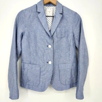 Gap Womens Academy Blazer Size 0 Blue Stripe Linen Blend Preppy Academia Classic - Image 1 of 4