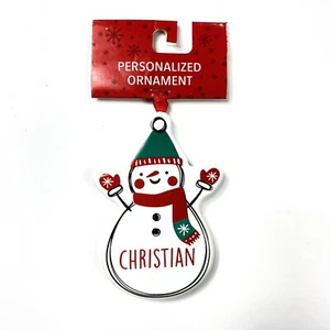 Personalized Ceramic “Christian” Snowman Christmas Ornament Winter Hat Gloves - Picture 1 of 1
