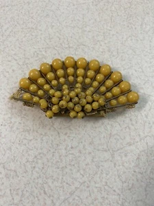 Antique Fan Brooch ~ Yellow stick / clasp pin style ~ Please Read - Picture 1 of 7