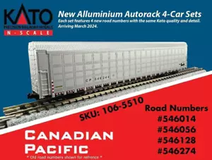 KATO 1065510 N SCALE CANADIAN PACIFIC CP Aluminum Autorack 4 Car Set 106-5510 - Picture 1 of 1