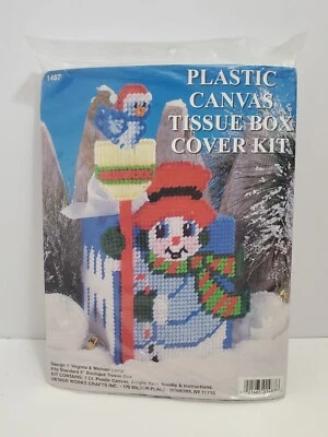 Vtg Winter Christmas 5" Boutique Tissue Box Cover Plastic Canvas Kit 7 Count - Image 1 of 4