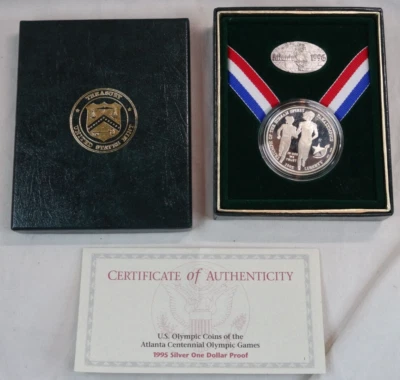 1995-P Olympic Paralympics Blind Run Silver Dollar Proof US Mint Commemorative - Image 1 of 4